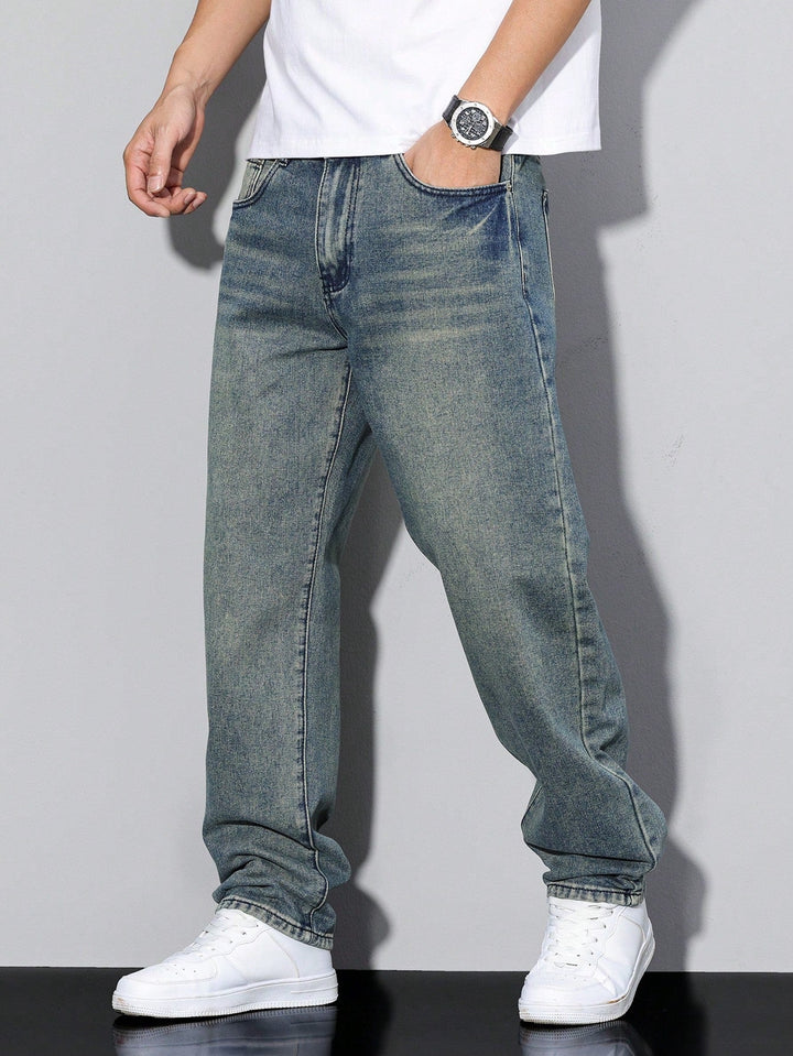 Men's Relaxed Fit Straight Leg Jeans - Washed Denim