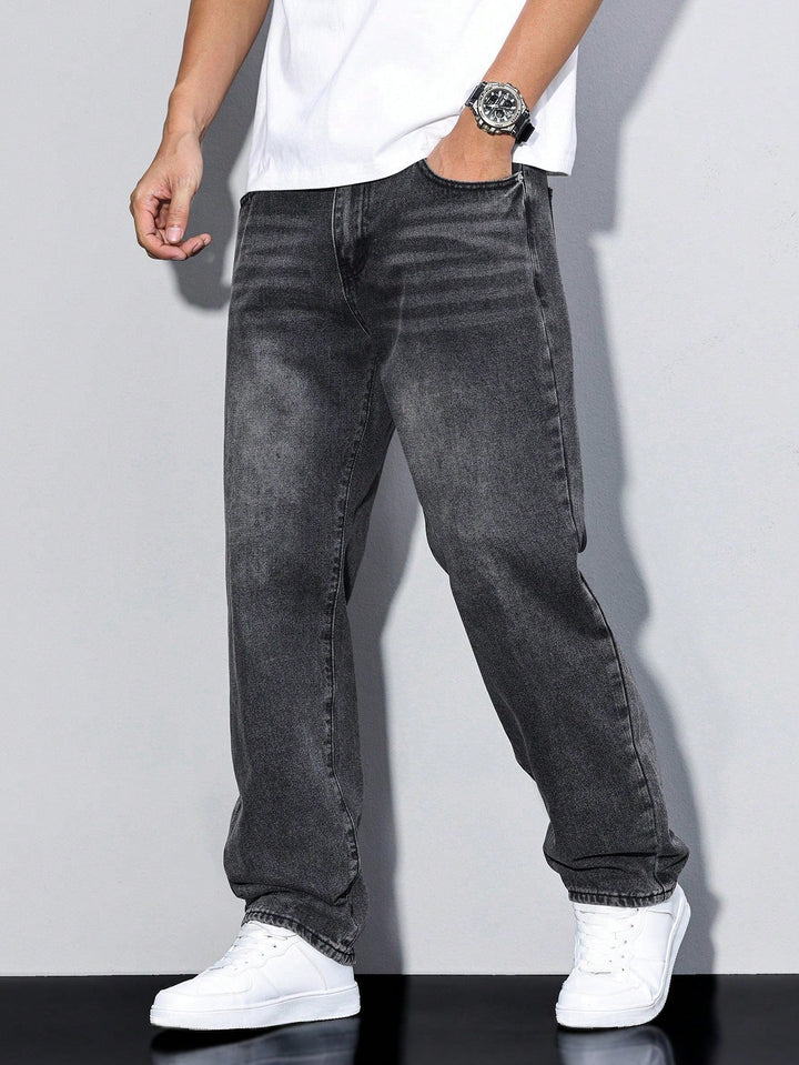 Men's Relaxed Fit Straight Leg Jeans - Washed Denim