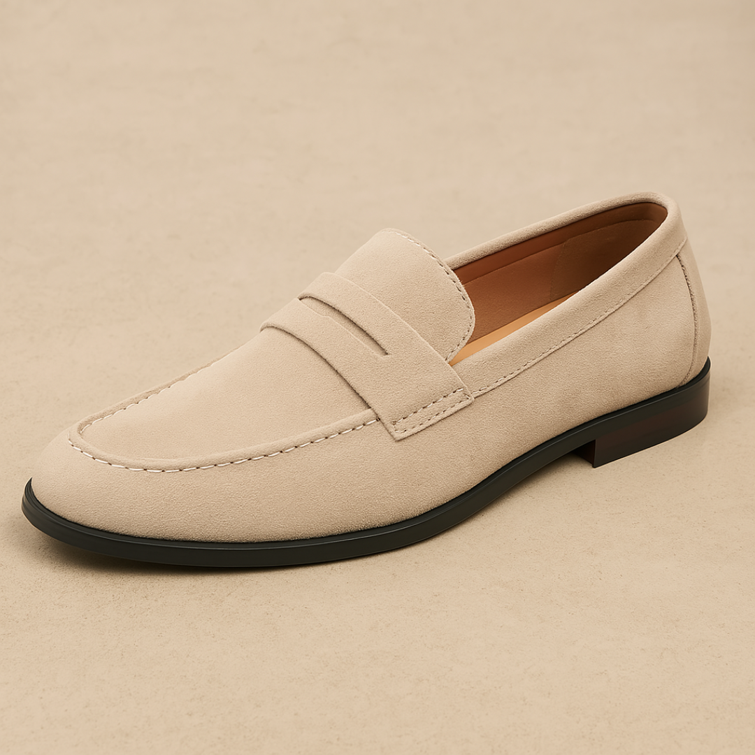 Men's Suede Penny Loafer - Smart Casual Slip-On Leather Lined
