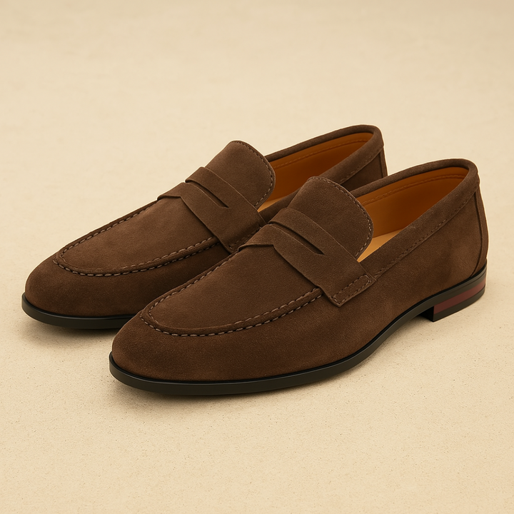 Men's Suede Penny Loafer - Smart Casual Slip-On Leather Lined