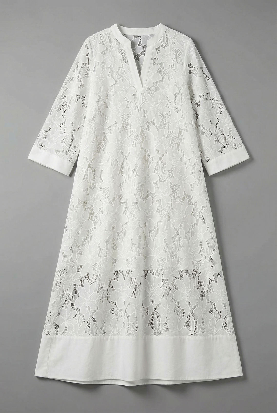 Lace Midi Dress - 3/4 Sleeve V-Neck Wedding Guest Garden Party
