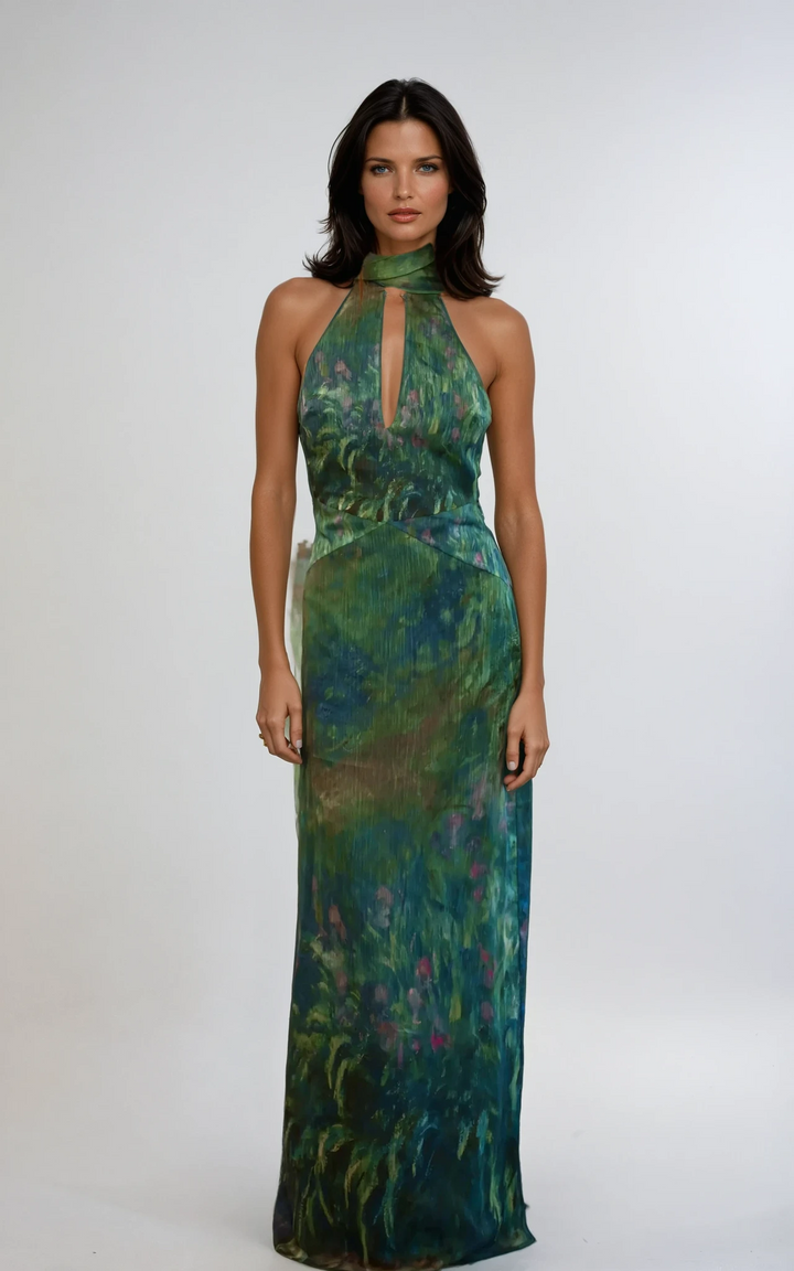 Halter Neck Maxi Dress Wedding Guest - Floral Chiffon