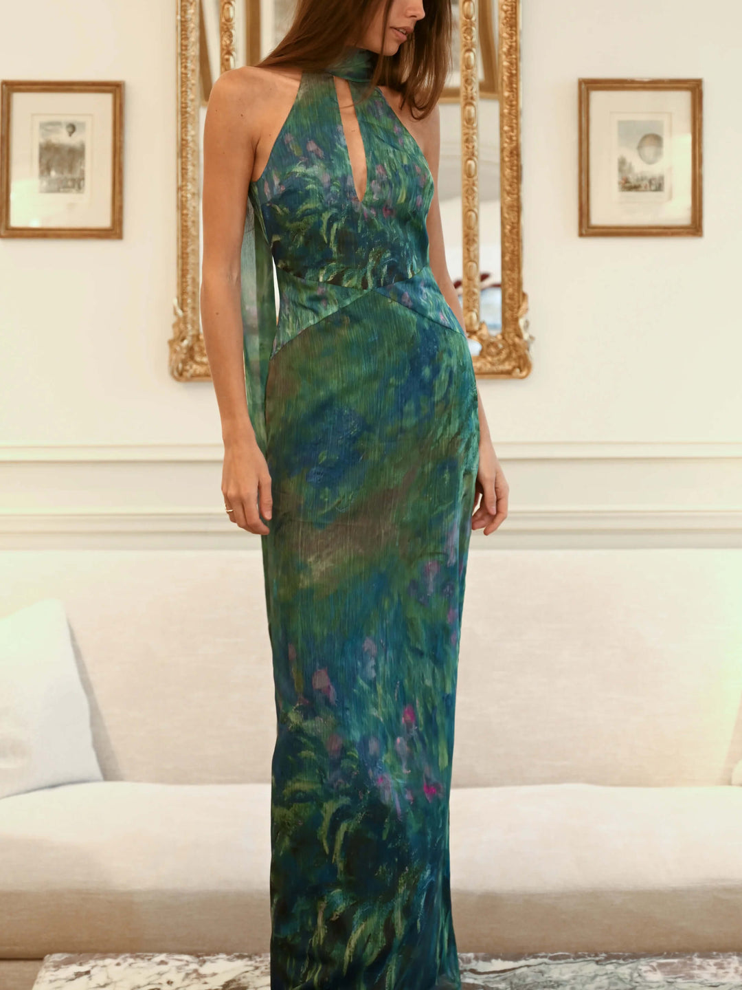 Halter Neck Maxi Dress Wedding Guest - Floral Chiffon