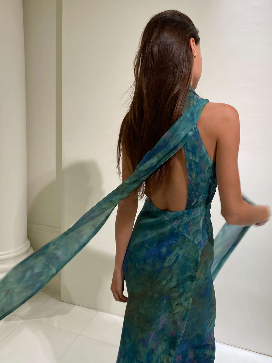 Halter Neck Maxi Dress Wedding Guest - Floral Chiffon