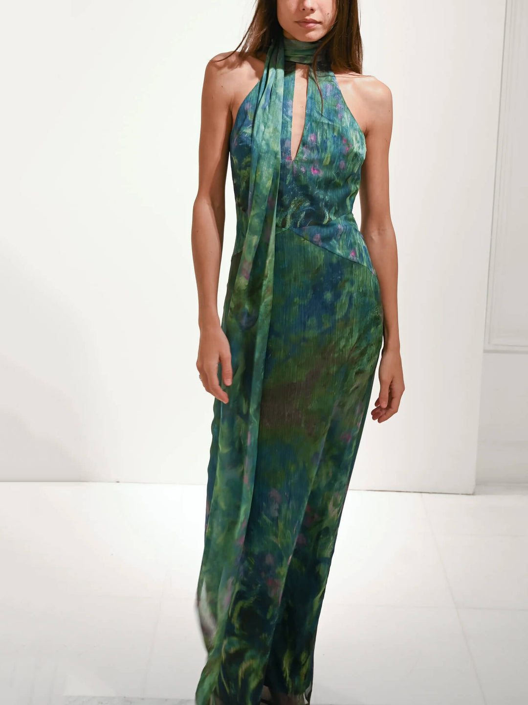 Halter Neck Maxi Dress Wedding Guest - Floral Chiffon
