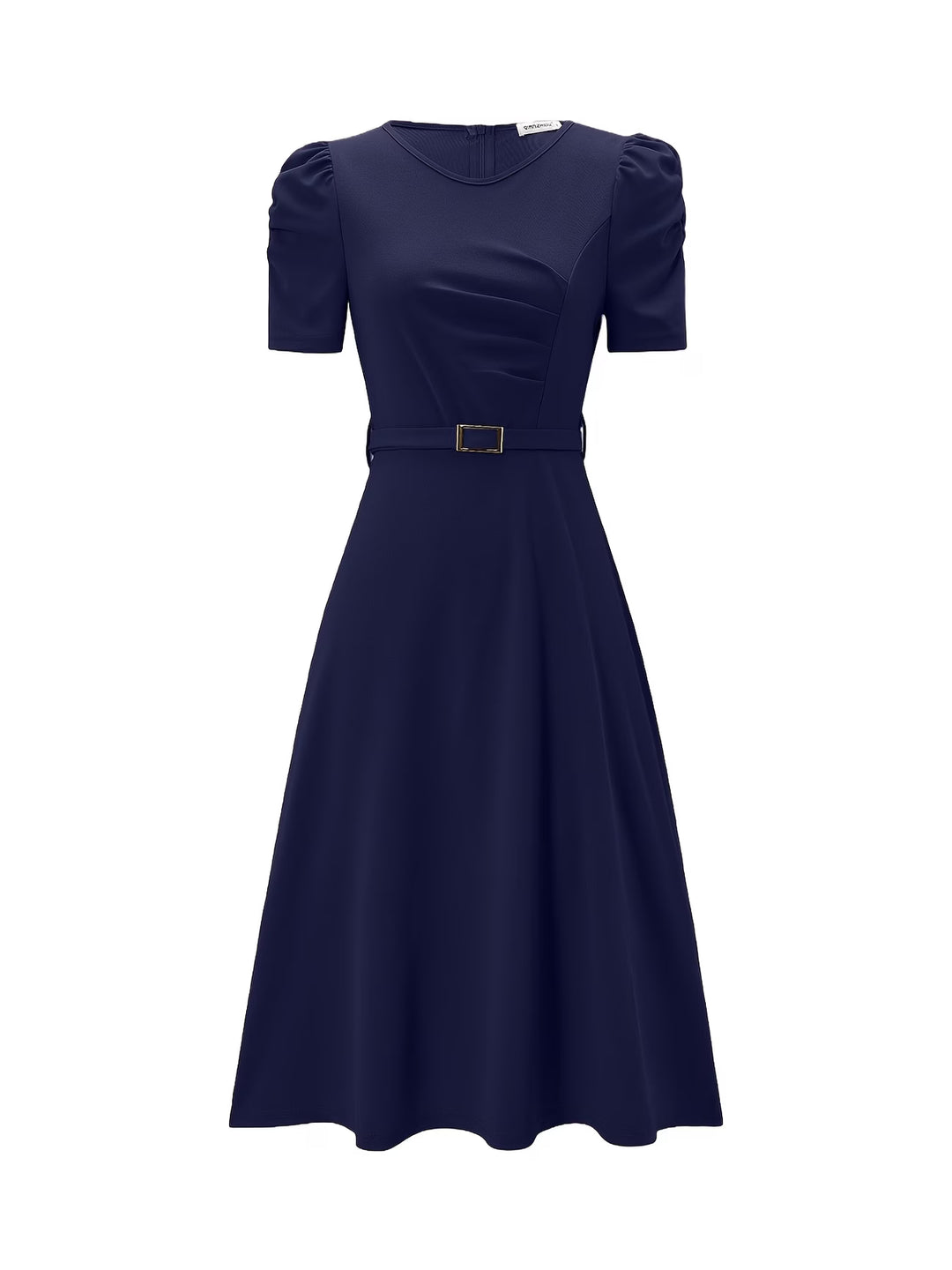Women's Royal Midi Dress - Elegant Belted A-Line
