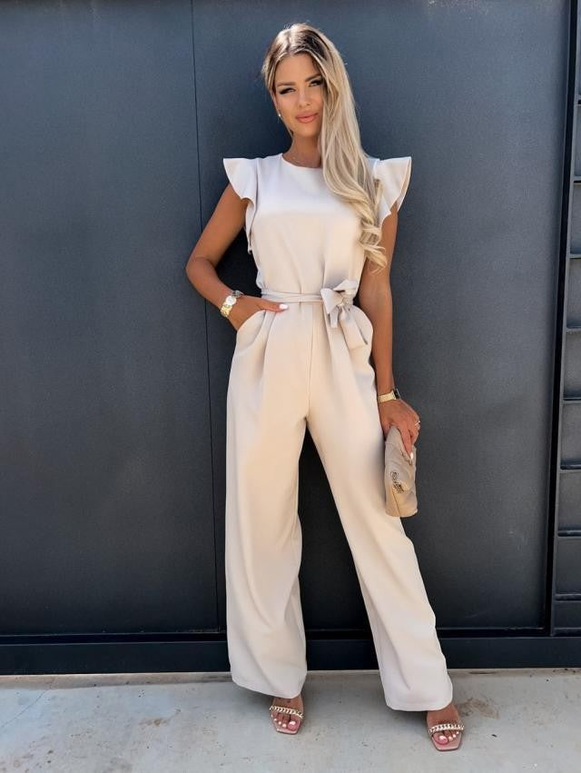 Wide-Leg Jumpsuit Women - Ruffle Sleeve Belted Summer