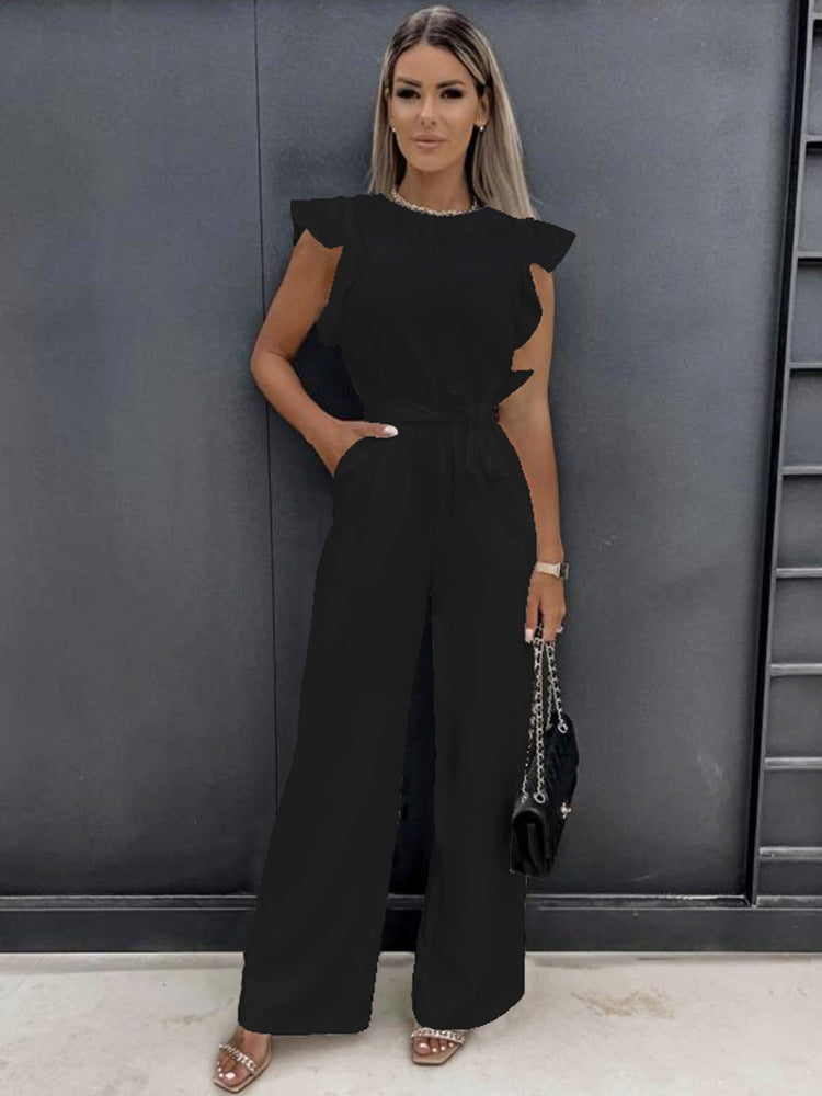 Wide-Leg Jumpsuit Women - Ruffle Sleeve Belted Summer