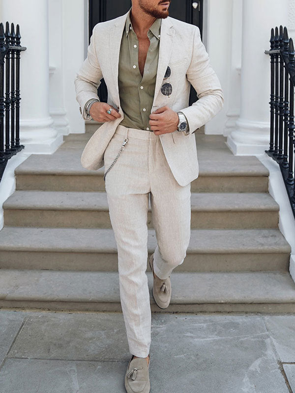 Linen Two-Piece Suit - Tailored Wedding Guest - Slim Fit Blazer Set