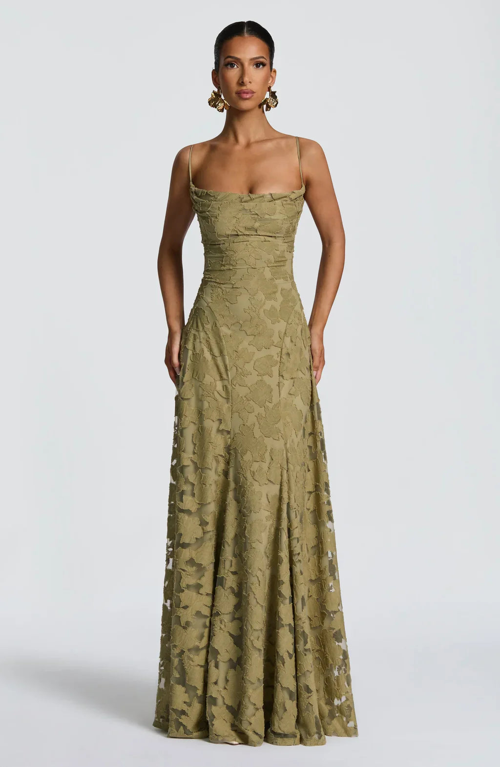 Lace Maxi Dress Wedding Guest - Ruched Bodice Spaghetti Strap