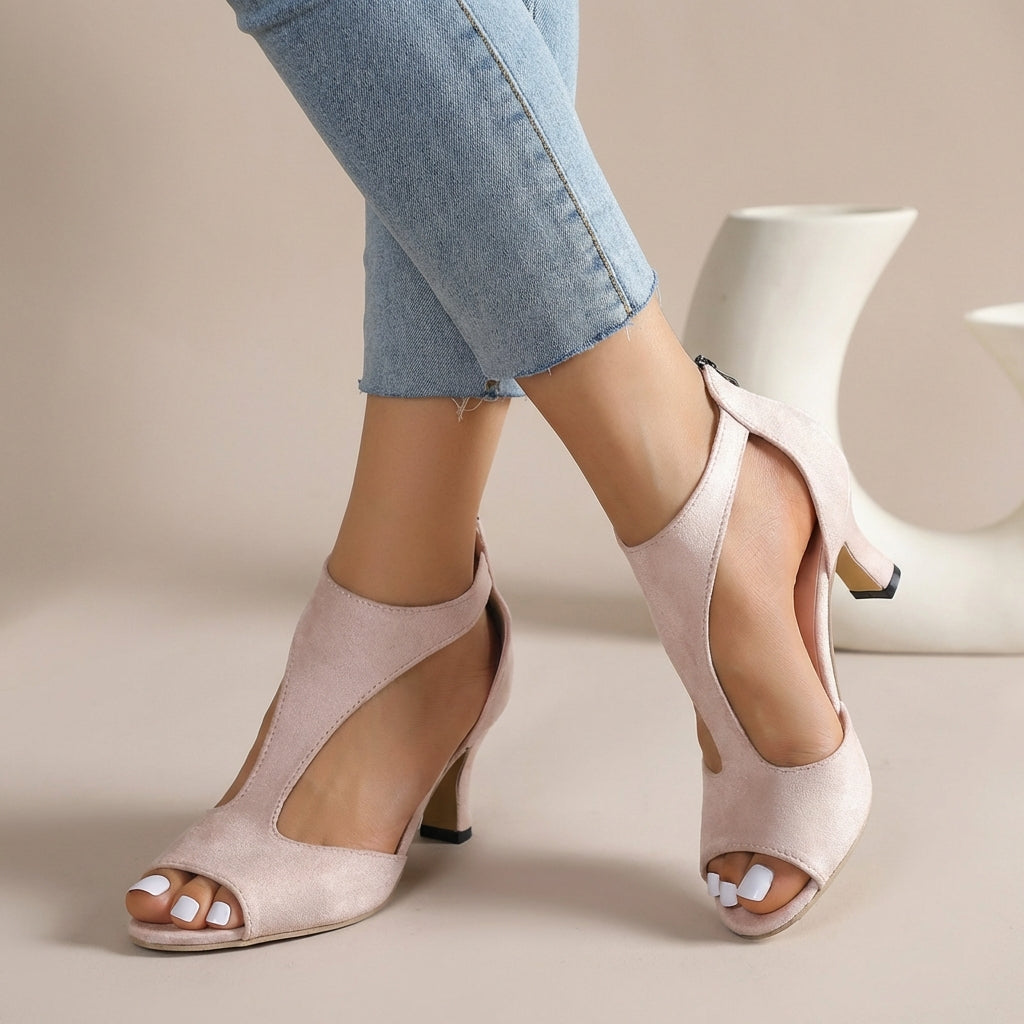 Orthopedic Block Heel Sandal - Suede Cut-Out Wedding Guest
