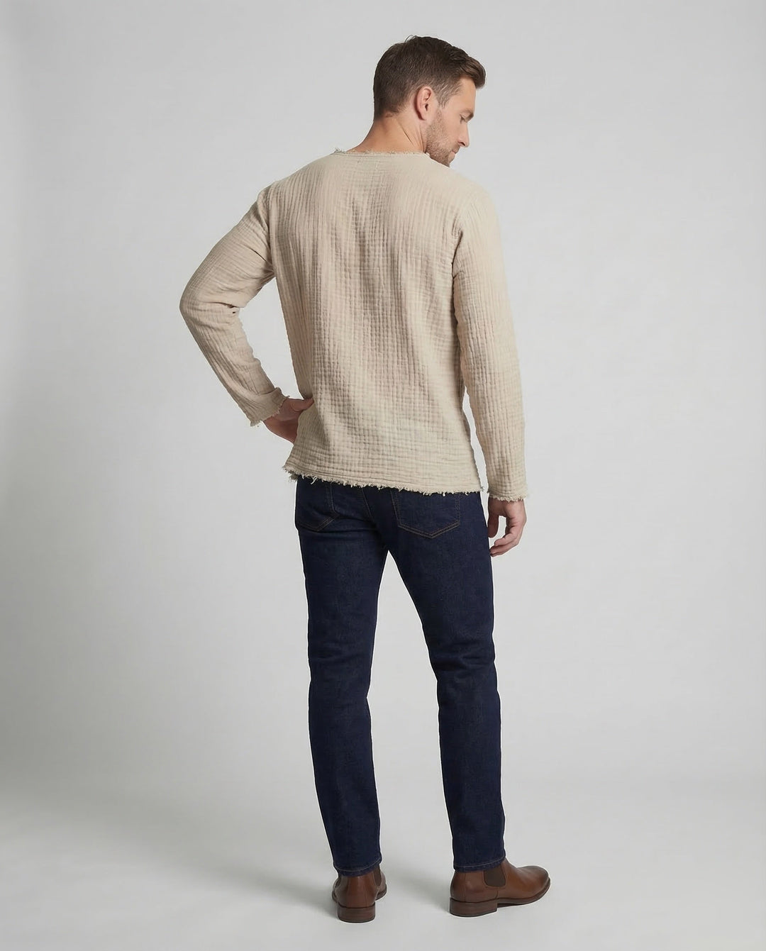 Men's Cotton Linen Shirt Relaxed Fit - V-Neck Summer Holiday