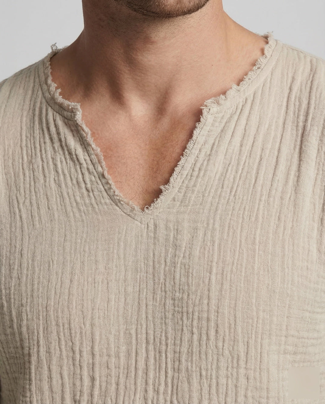 Men's Cotton Linen Shirt Relaxed Fit - V-Neck Summer Holiday