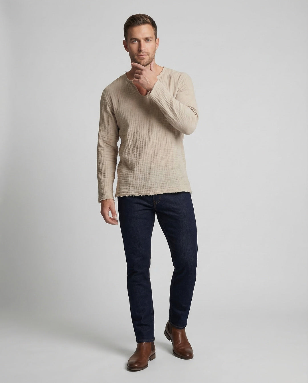Men's Cotton Linen Shirt Relaxed Fit - V-Neck Summer Holiday