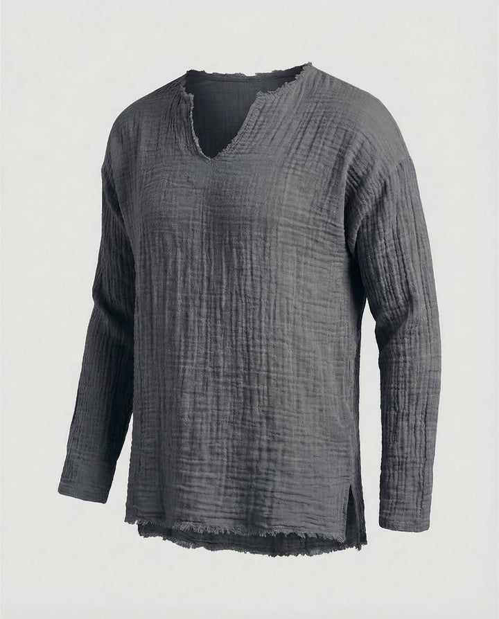 Men's Cotton Linen Shirt Relaxed Fit - V-Neck Summer Holiday