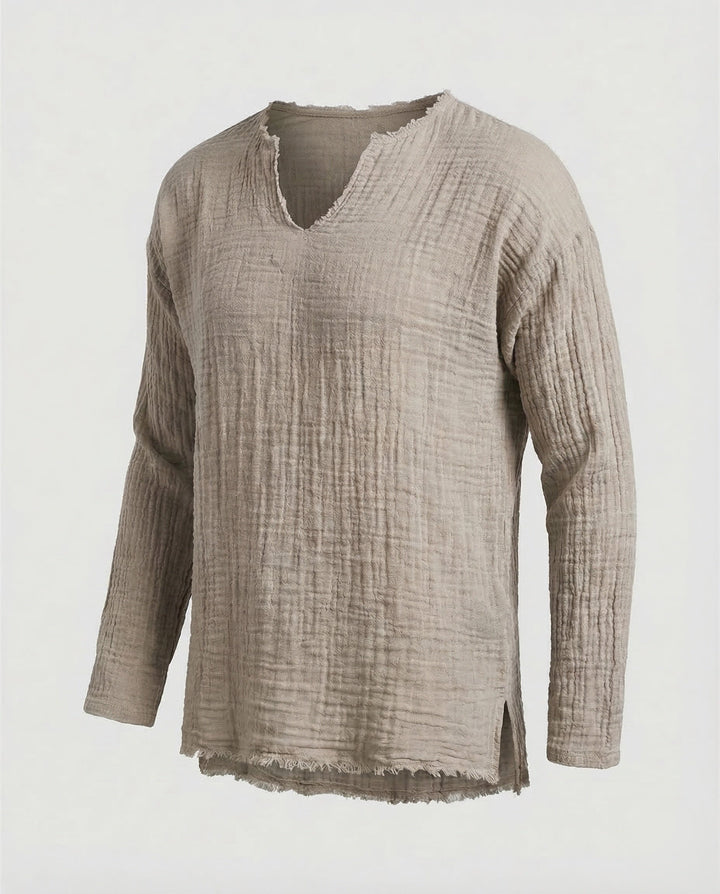 Men's Cotton Linen Shirt Relaxed Fit - V-Neck Summer Holiday