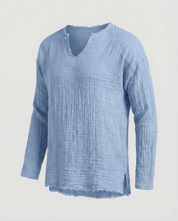 Men's Cotton Linen Shirt Relaxed Fit - V-Neck Summer Holiday