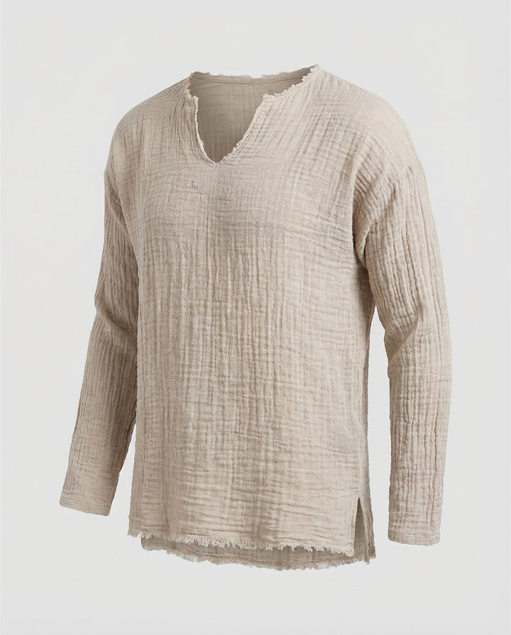 Men's Cotton Linen Shirt Relaxed Fit - V-Neck Summer Holiday