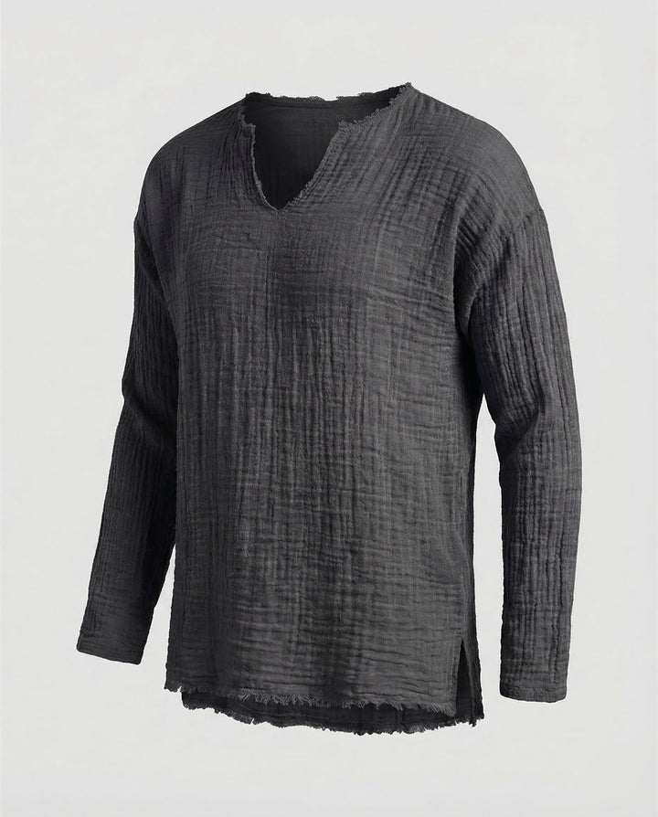 Men's Cotton Linen Shirt Relaxed Fit - V-Neck Summer Holiday