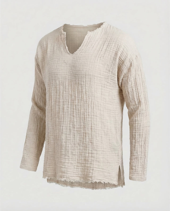 Men's Cotton Linen Shirt Relaxed Fit - V-Neck Summer Holiday