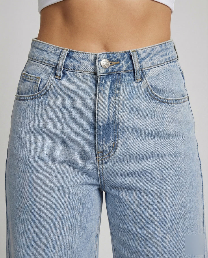 High Waist Wide Leg Jeans - Flare Denim Vintage Wash