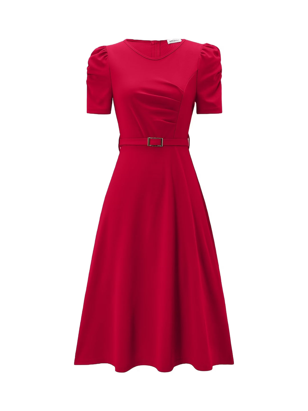 Women's Royal Midi Dress - Elegant Belted A-Line