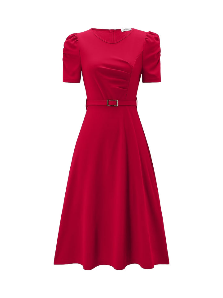 Women's Royal Midi Dress - Elegant Belted A-Line