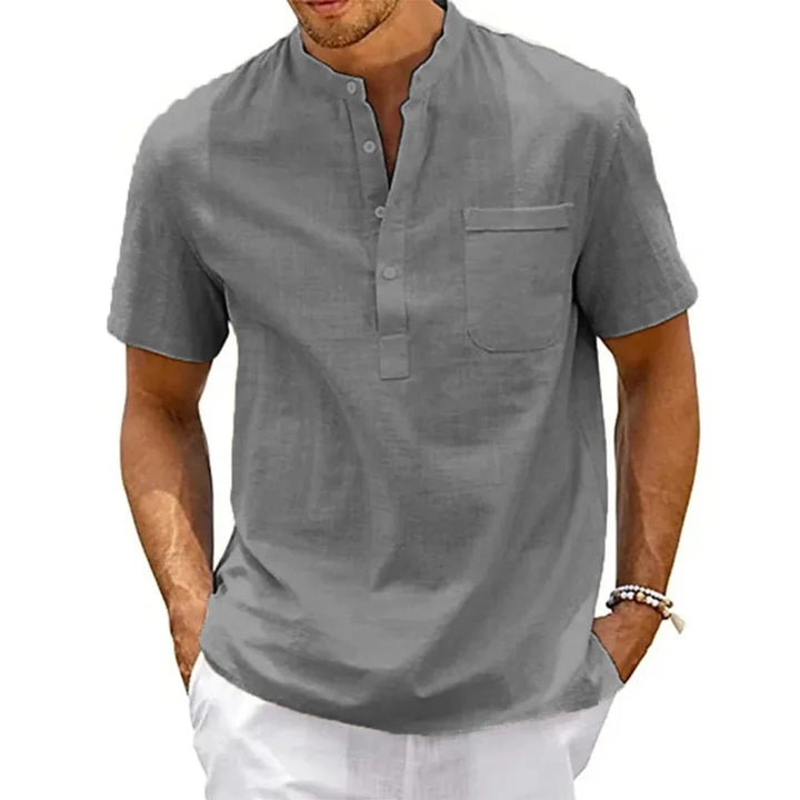 Men’s Linen Henley Shirt - Breathable Short Sleeve Casual