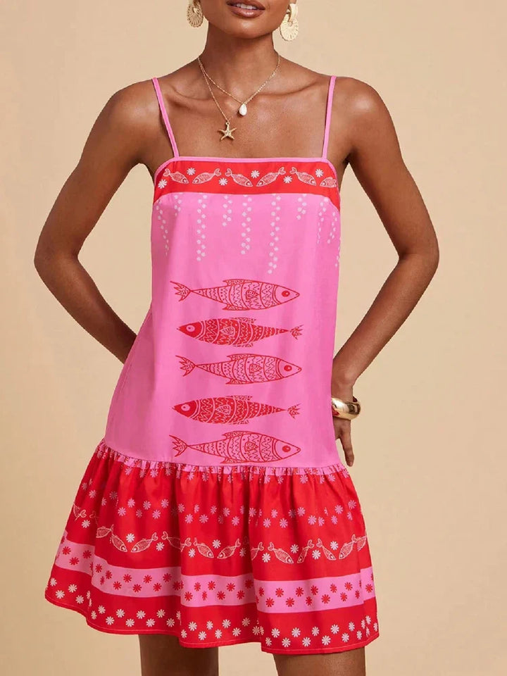 Floral Cotton Mini Dress - Wedding Guest Drop Waist