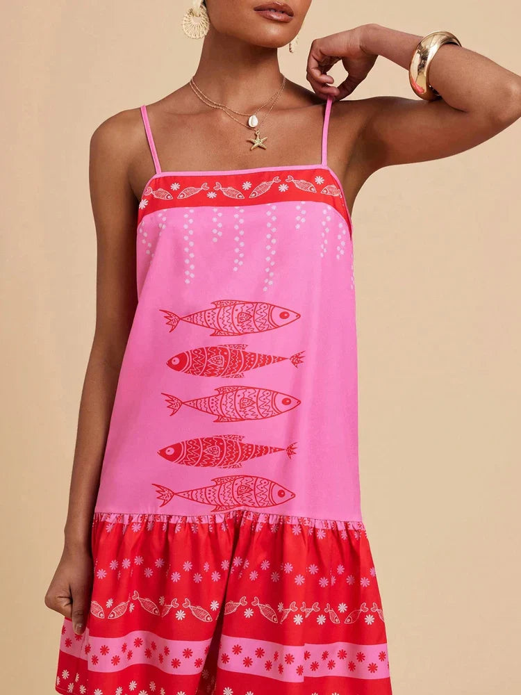 Floral Cotton Mini Dress - Wedding Guest Drop Waist