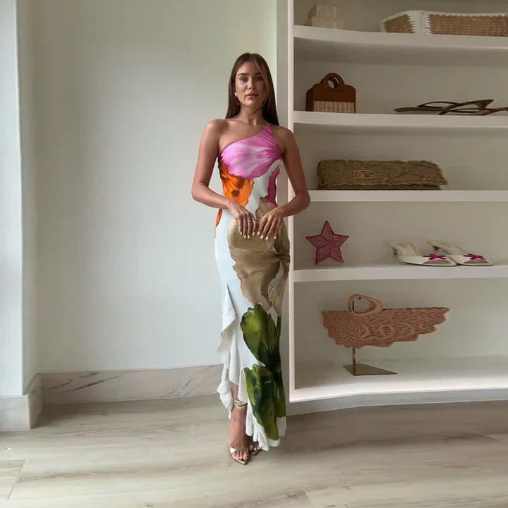 One Shoulder Floral Maxi Dress - Wedding Guest Occasion