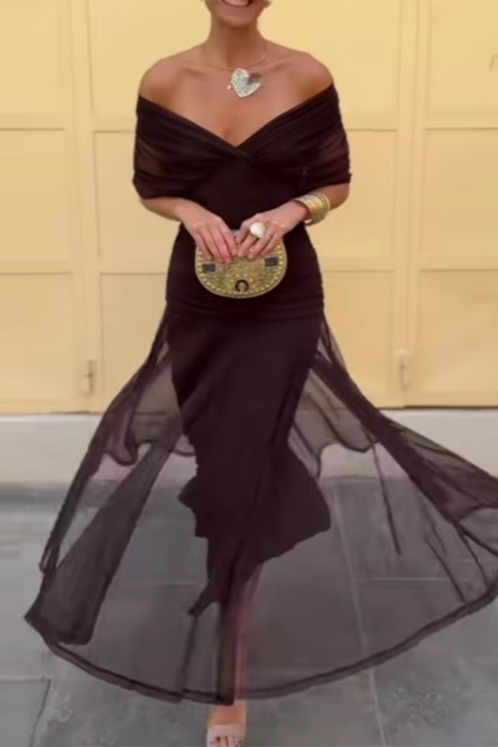 Chiffon Wrap Maxi Dress - V-Neck Wedding Guest