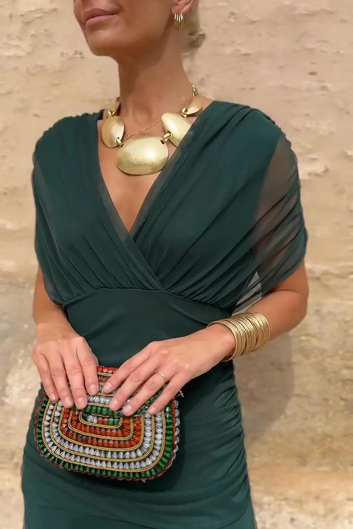 Chiffon Wrap Maxi Dress - V-Neck Wedding Guest