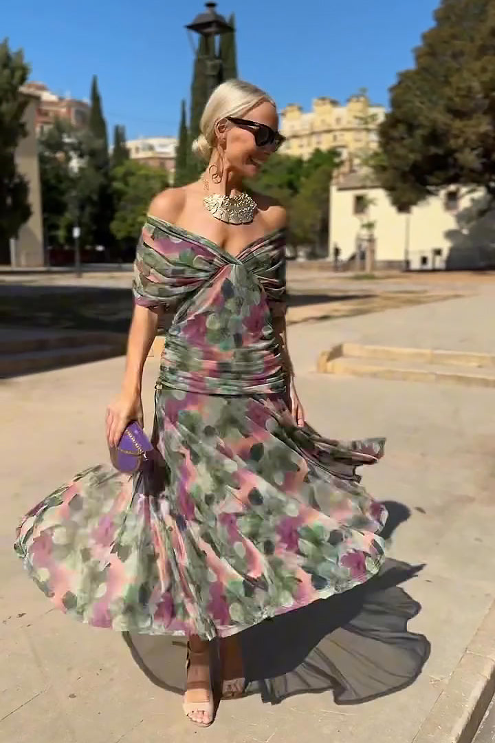 Chiffon Wrap Maxi Dress - V-Neck Wedding Guest