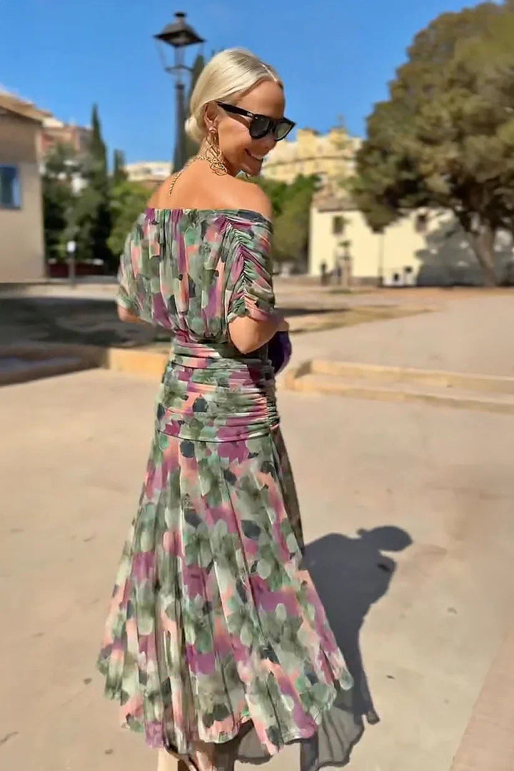 Chiffon Wrap Maxi Dress - V-Neck Wedding Guest