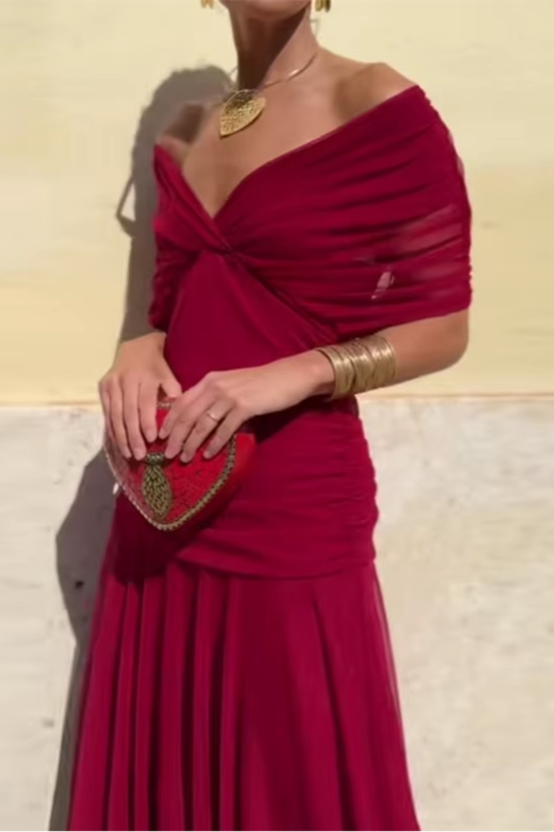Chiffon Wrap Maxi Dress - V-Neck Wedding Guest