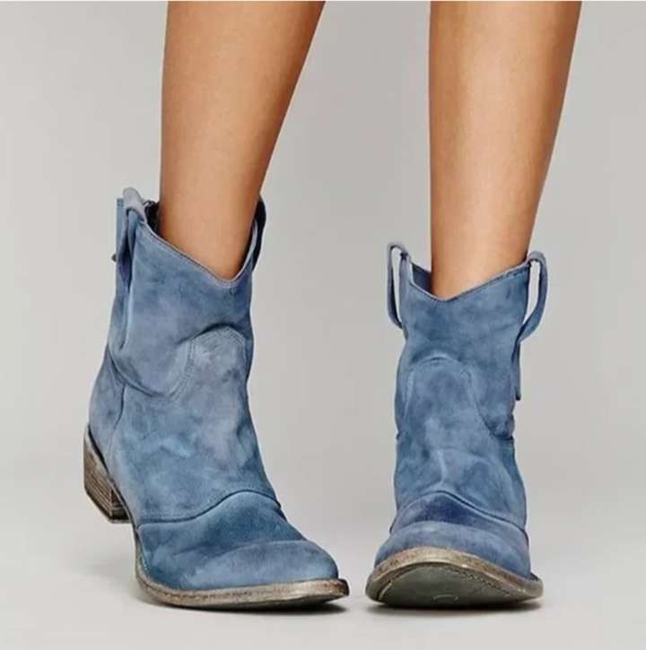 Women's Suede Western Cowboy Boots - Low Heel