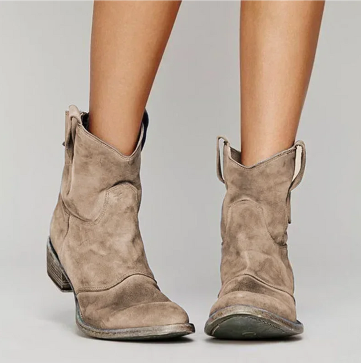 Women's Suede Western Cowboy Boots - Low Heel