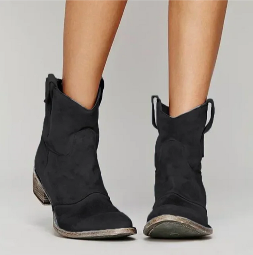 Women's Suede Western Cowboy Boots - Low Heel