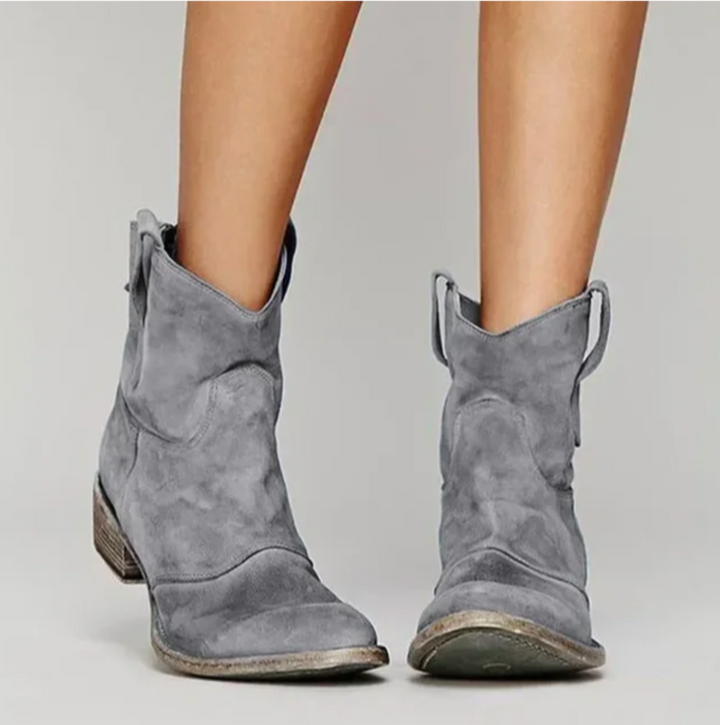Women's Suede Western Cowboy Boots - Low Heel