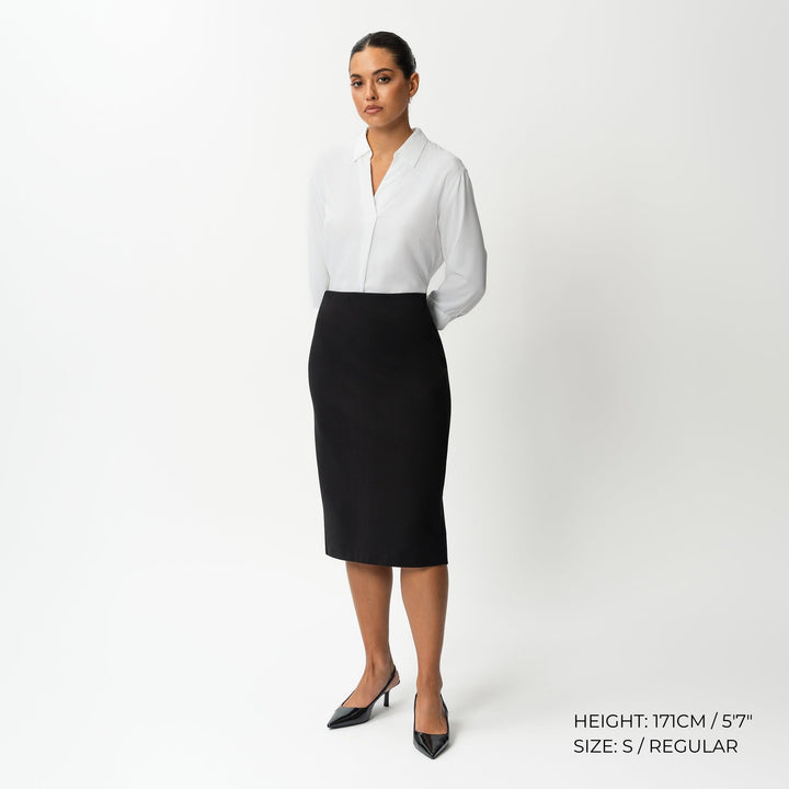 Women's Ponte Midi Skirt - Tailored High Waist Back Slit