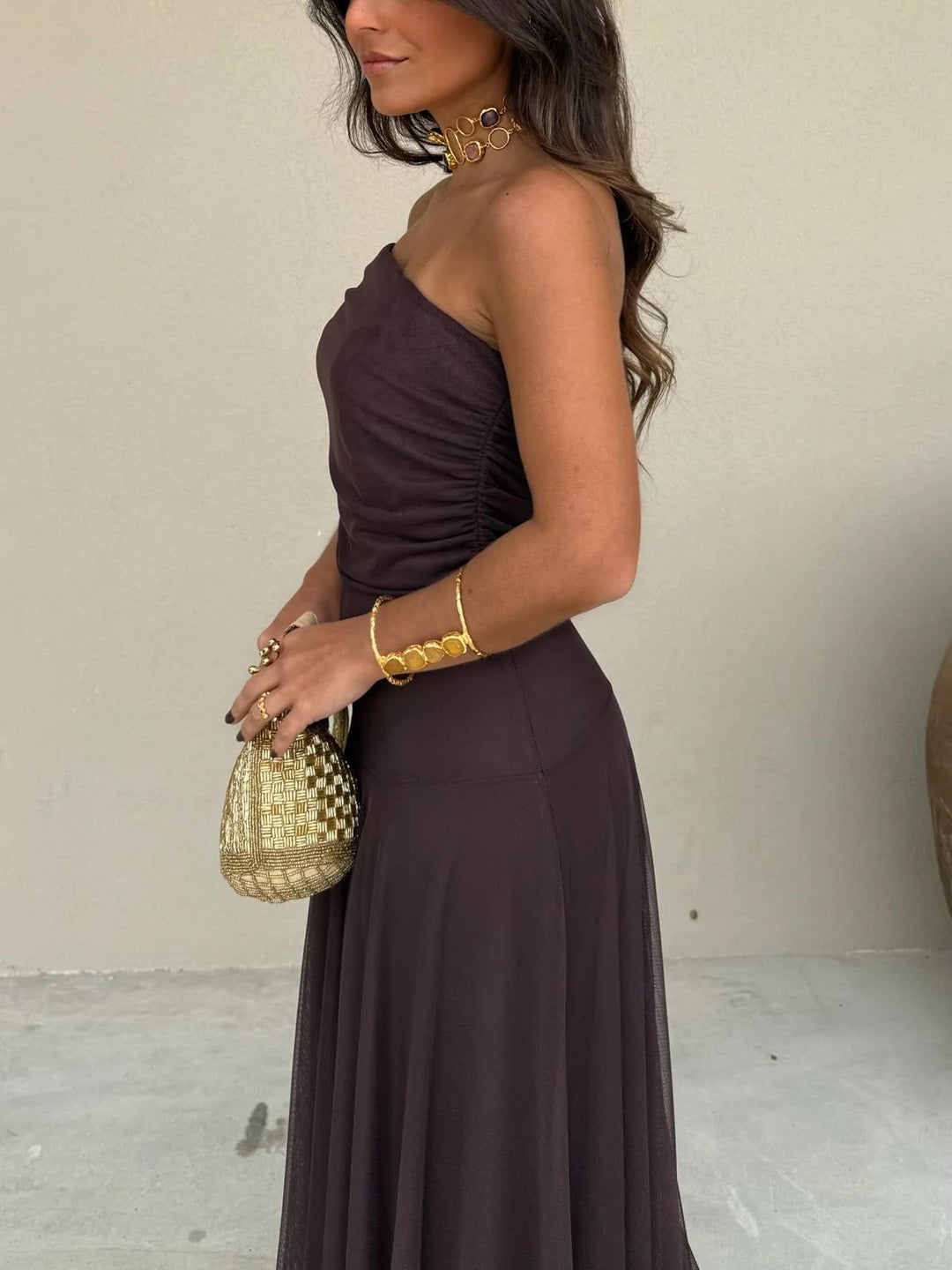 Chiffon Maxi Dress - Off Shoulder Wedding Guest Occasion Gown