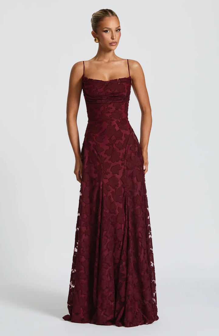 Lace Maxi Dress Wedding Guest - Ruched Bodice Spaghetti Strap