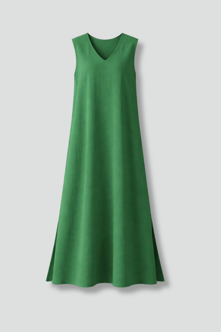Linen Maxi Dress Wedding Guest - Sleeveless V-Neck Side Slit