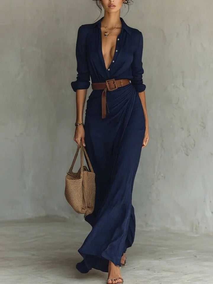 Linen Maxi Dress - Belted Shirt Dress Holiday