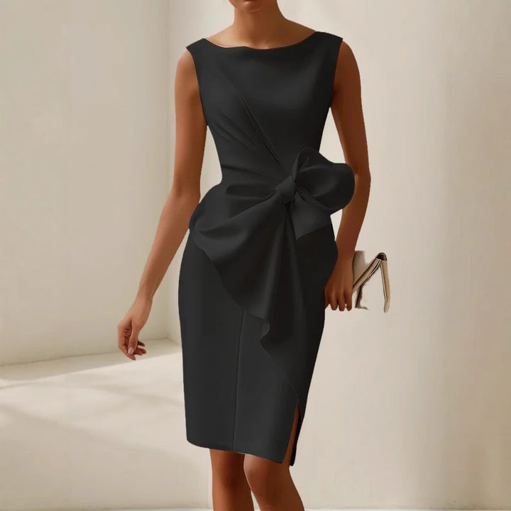 Midi Dress Summer - Boat Neck Bow Detail Bodycon Occasion