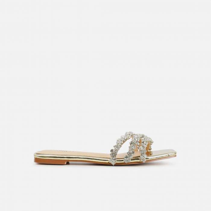 Diamante Flat Sandals Wedding Guest - Embellished Slip-On