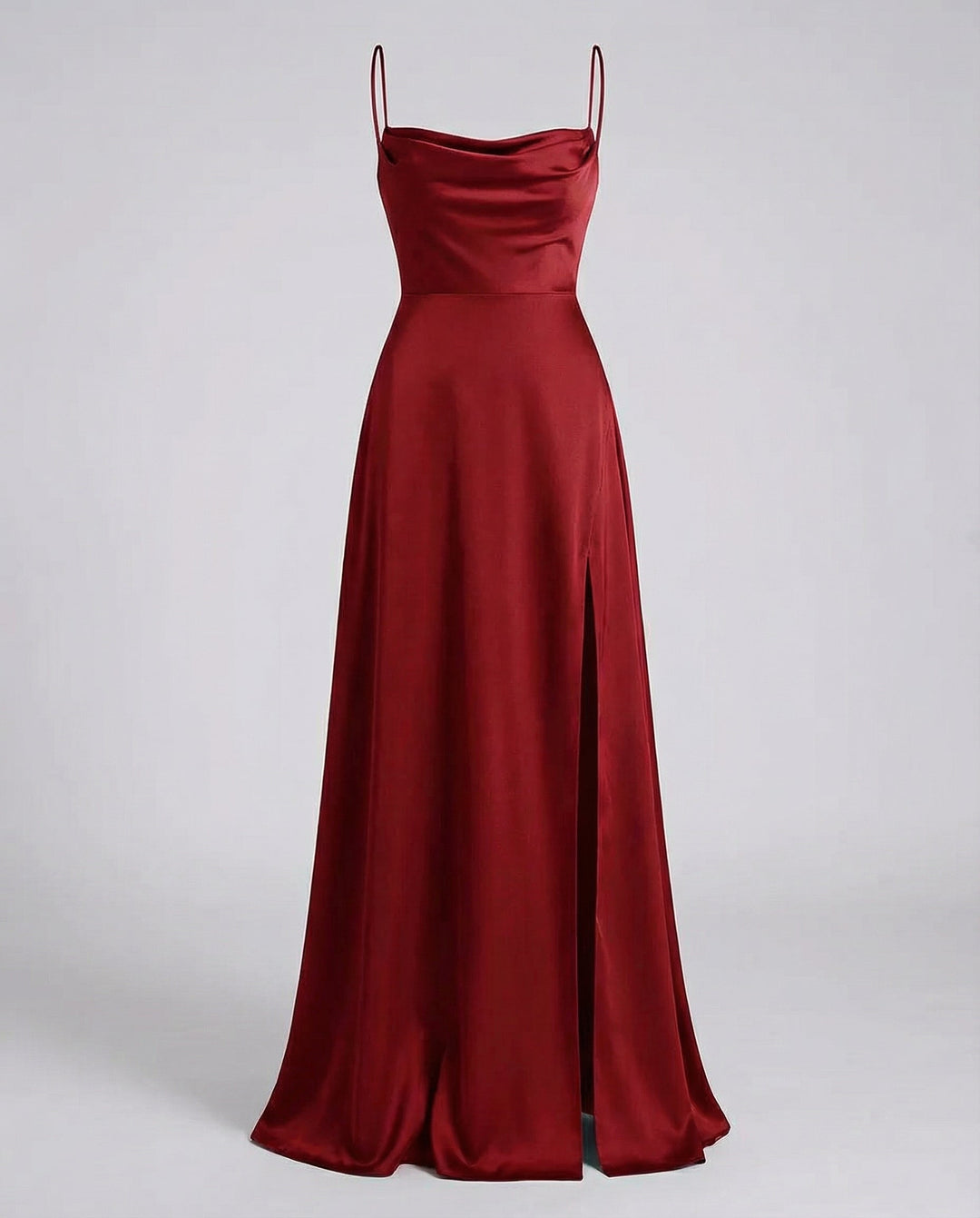 Satin Cowl Neck Maxi Dress - Split Formal Evening