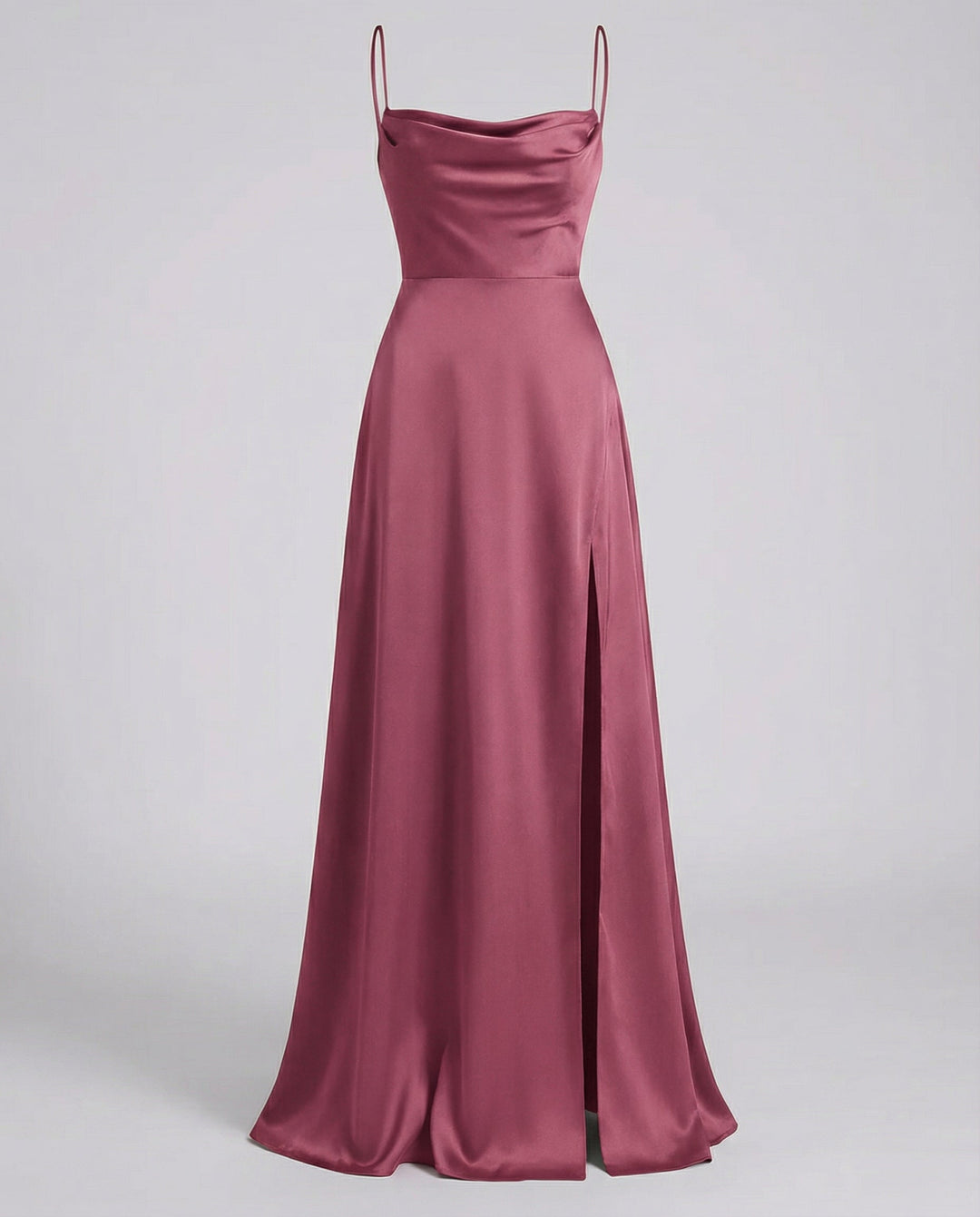 Satin Cowl Neck Maxi Dress - Split Formal Evening