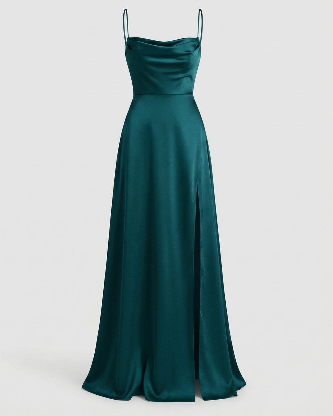 Satin Cowl Neck Maxi Dress - Split Formal Evening